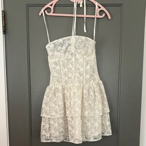 For Love And Lemons Ivory Lace Tiered Spaghetti-Strap Dress